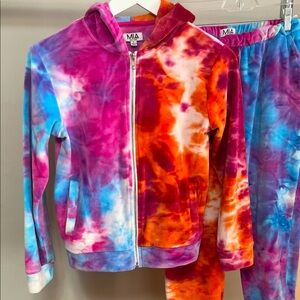 Velour SET Tie-Dye SET Full zip hoodie & joggers MIA New York Girls Large NWOT